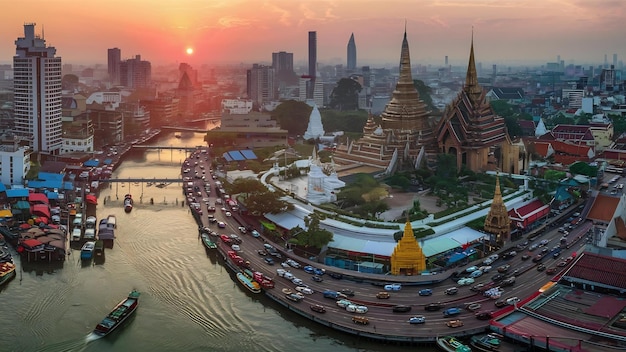 Città di Bangkok all'alba, Thailandia