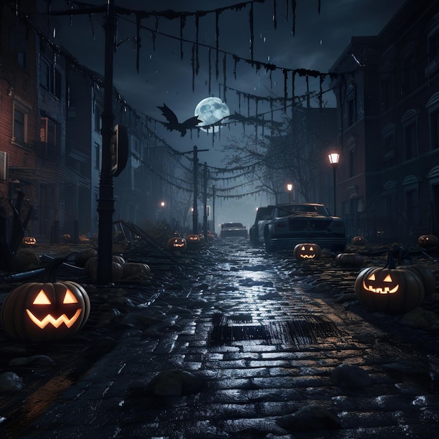 Città di Halloween notte inquietante scura spaventosa