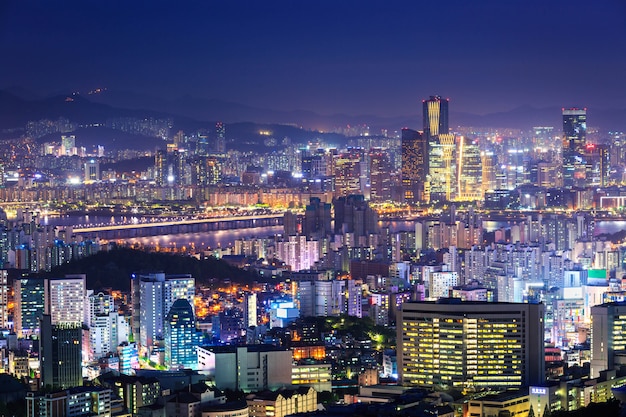 Città di Seoul e centro di notte, Corea del sud