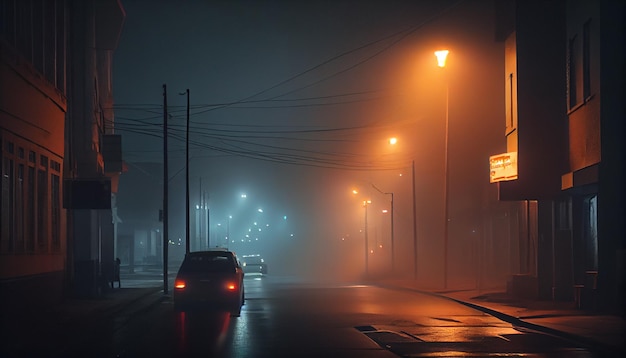 Città di sera nella nebbia IA generativa