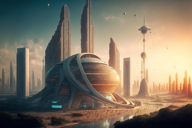 Città fantastica del futuro Mondo futuristico IA generativa