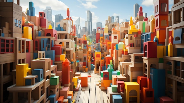 Città fatta di blocchi di legno colorati