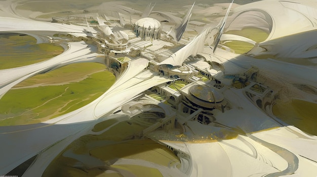 Città futuristica con una struttura futuristica nel mezzo di un deserto che genera intelligenza artificiale