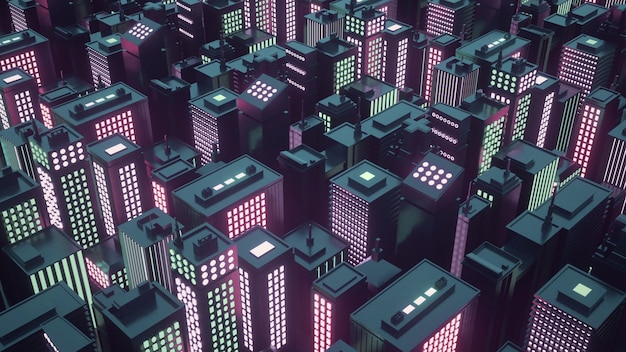 Città futuristica cyberpunk con grattacieli. Città isometrica astratta. rendering 3D.
