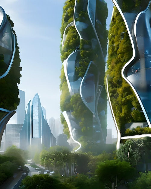 Città futuristica ecologica, verde e non inquinante