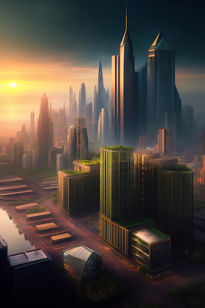 Città futuristica postapocalittica drammatica e oscura