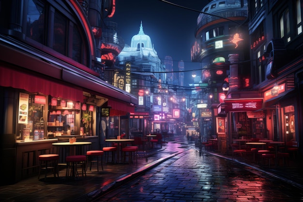 Città giapponese piena di cartelli al neon di notte Foto di alta qualità