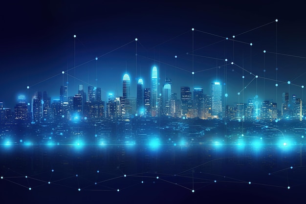 Città intelligente e linea astratta e punto si connettono Tecnologia di connessione Big Data Città intelligente e digitale