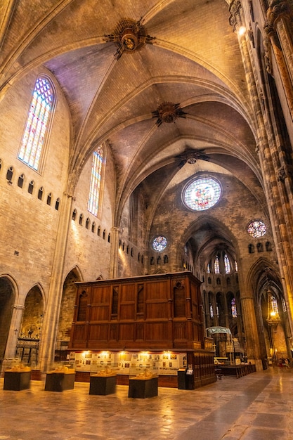 Città medievale di Girona, interno della Cattedrale, Costa Brava della Catalogna nel Mediterraneo. Spagna