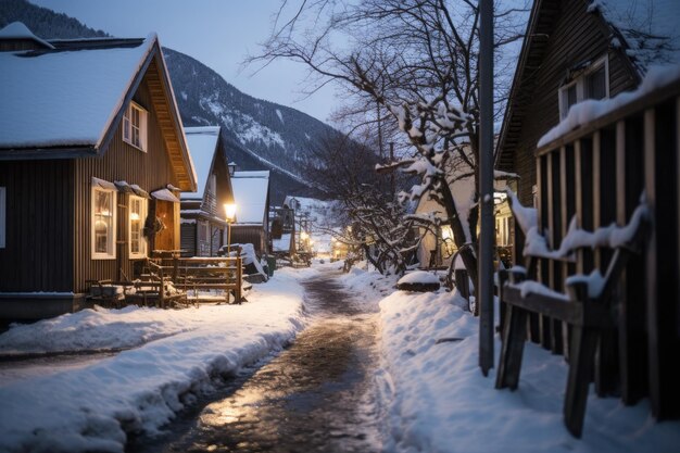 Città medievale nordica con neve