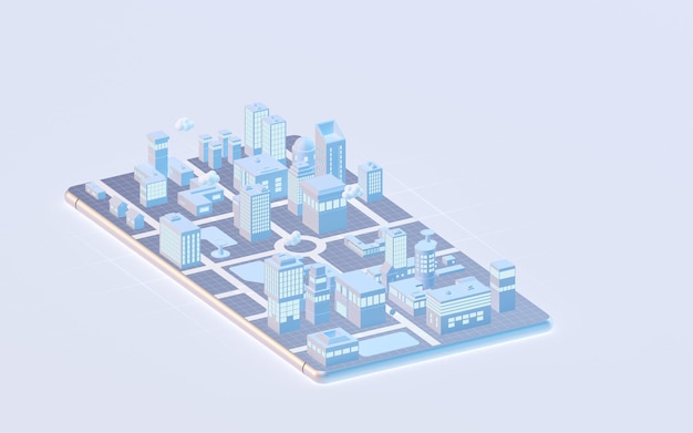 Città moderna sul telefono cellulare rendering 3d