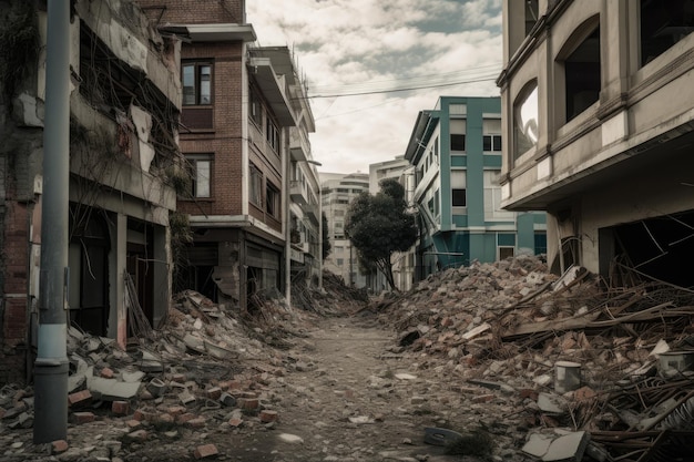 Città nel caos dopo che gli edifici del terremoto hanno rotto le persone terrorizzate dall'IA generativa