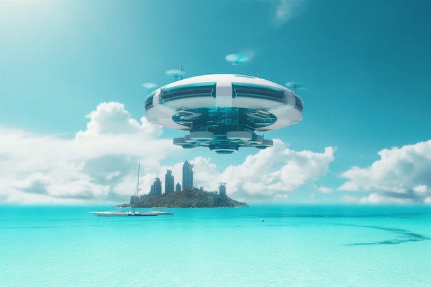 Città nel cielo Città volanti e astronavi potenziate dall'intelligenza artificiale sul Mare Azzurro