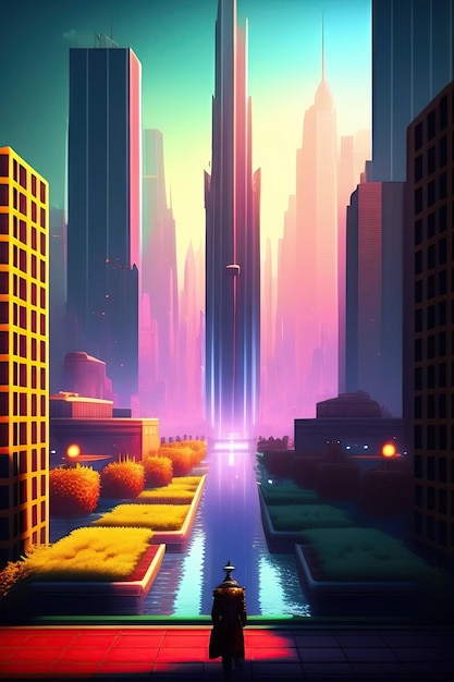 Città nel retro fondo del gioco di realtà virtuale