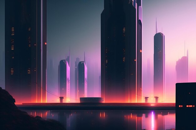 Città notturna Concetto di paesaggio Cyberpunk