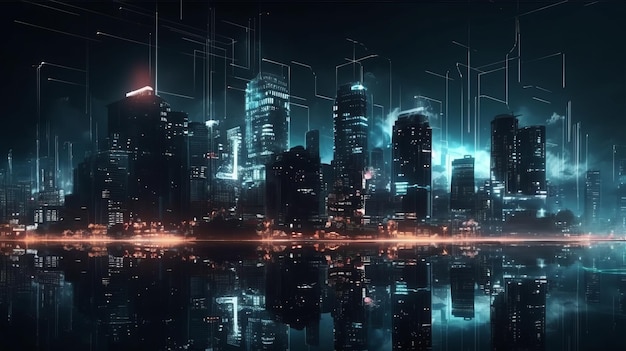 Città notturna Cyberpunk concetto di paesaggio AI generato