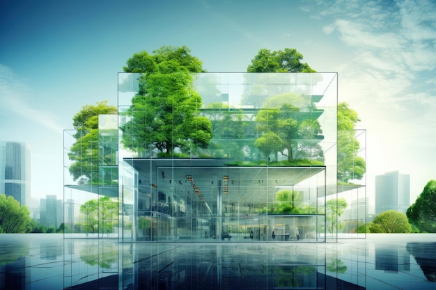 Città sostenibile che vive una casa di vetro ecologica