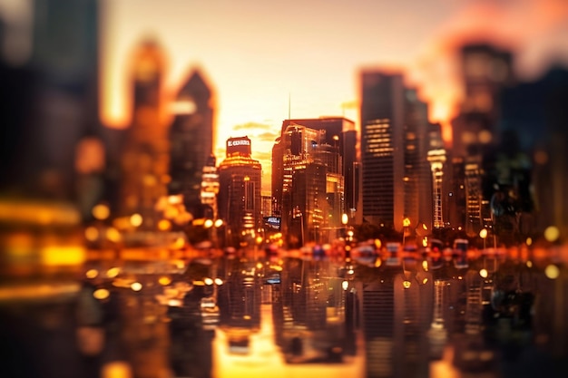 Città tramonto Bokeh sfondo sfocato foto Generative AI