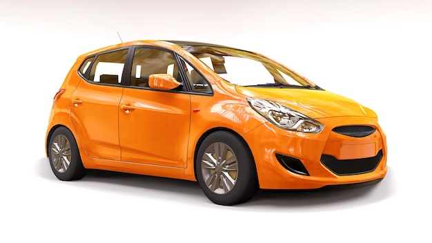 City car arancione con superficie vuota per il tuo design creativo. Rappresentazione 3D.