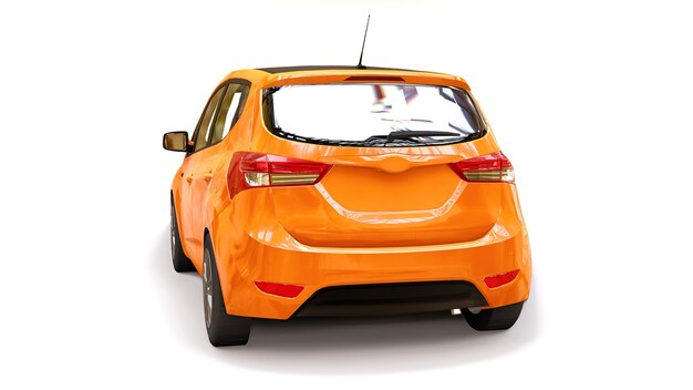 City car arancione con superficie vuota per il tuo design creativo. Rappresentazione 3D.