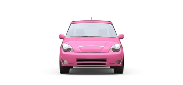 City car rosa con superficie bianca per il tuo design creativo. illustrazione 3D.