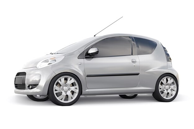 City car ultra compatta grigio metallizzato per le strade anguste delle città storiche con rendering 3d a basso consumo di carburante