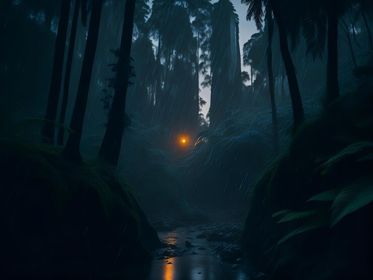 City In the rain forest at dawn the sun An outdoor photograph