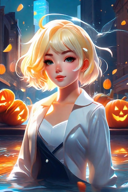 City Mystique Racconto notturno di Halloween con zucca notturna di una ragazza anime coreana