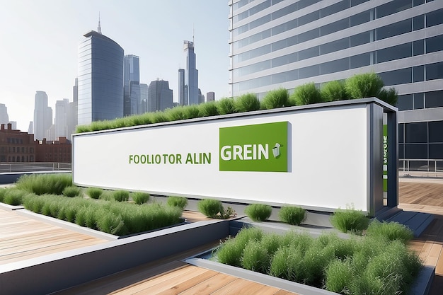 City Rooftop Green Building Signage Mockup con spazio bianco vuoto per posizionare il tuo progetto