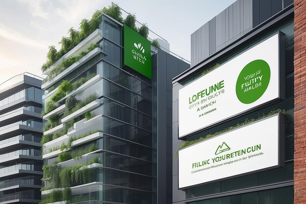 City Rooftop Green Building Signage Mockup con spazio bianco vuoto per posizionare il tuo progetto