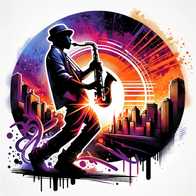 City Soul Saxophonists Sunset Silhouette (Siluetta del tramonto)