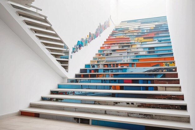 Cityscape Staircase Mural Mockup Vetrina d'arte urbana su sfondi bianchi vuoti