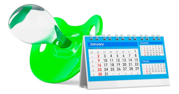 Ciuccio con calendario da tavolo rendering 3D