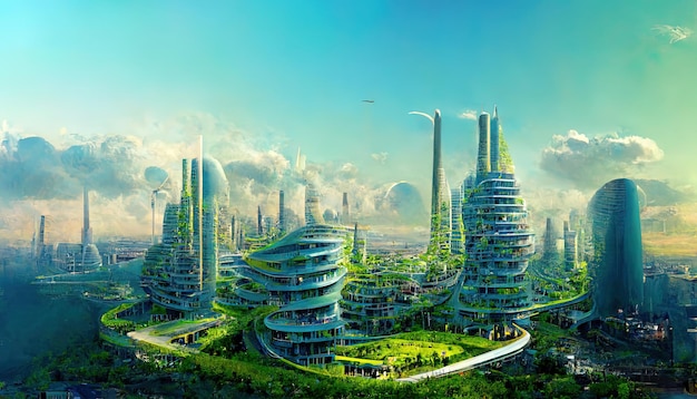 Civiltà utopica città utopica futuro dell'umanità architettura di domani mondo utopico