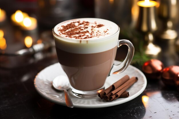 Clasico cioccolato caldo ricco di calore e eggnog cremoso festa di Natale