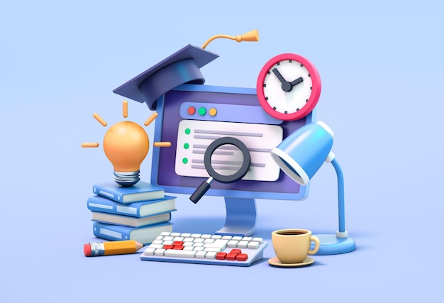 Classe online Formazione online Illustrazione 3d del concetto di elearning