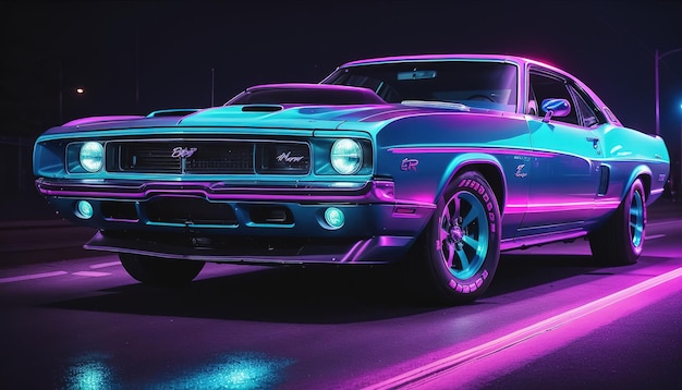Classic American muscle sports car con colore neon