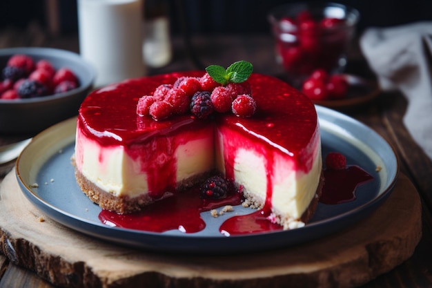 Classic Cheesecake con Raspberry Coulis Elegante opzione di dessert