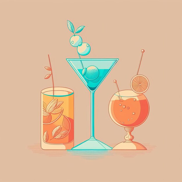 Classica bevanda da cocktail a piatto stile di illustrazione generativa ai