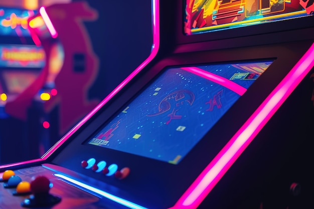 Classica macchina da gioco arcade con neon vibrante