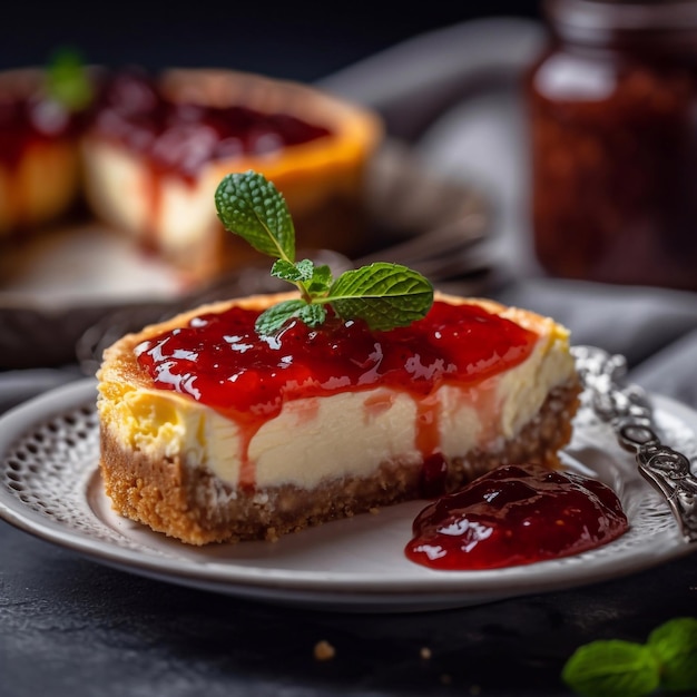 Classica torta cheesecake festiva decorata con marmellata di frutti di bosco IA generativa