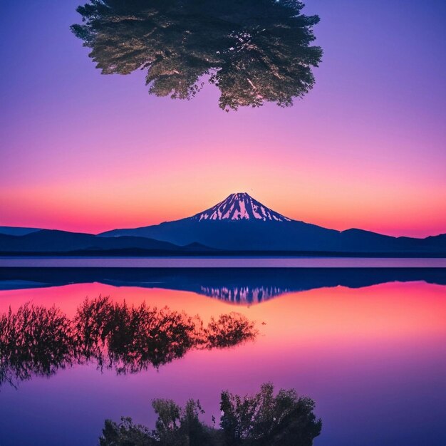 Classico albero del lago Wanaka girato durante un'alba rosa e blu luminosa e vibrante