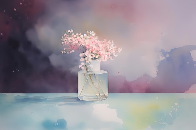 Classico bouquet di fiori in un vaso di vetro, imitazione di natura morta, pittura ad acquerello. AI generativa