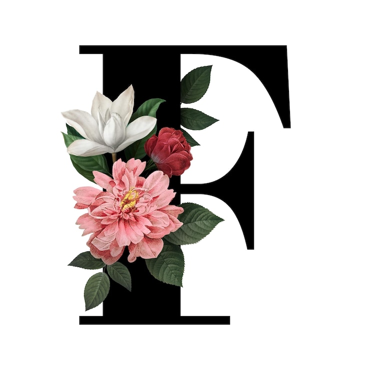 Foto classico ed elegante carattere dell'alfabeto floreale lettera f trasparente png
