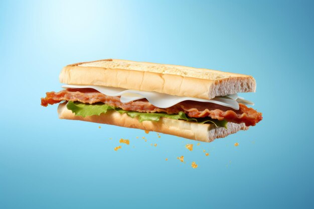 Classico panino americano su sfondo blu Illustrazione AI generativa