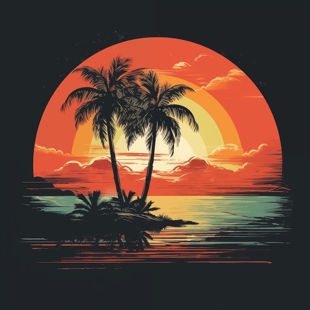 Classico tramonto tropicale in stile retro con tramonto di Palm Beach