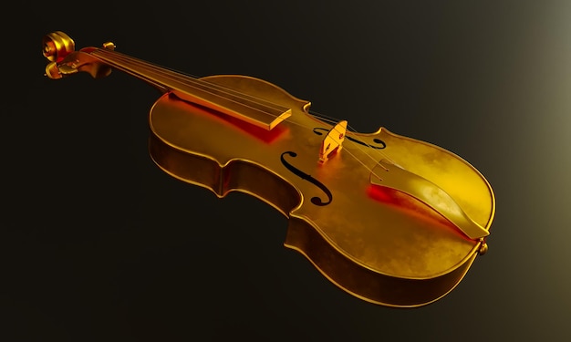 Classico violino dorato isolato su sfondo scuro rendering 3D