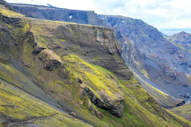 Clima contrastante del paesaggio montuoso in Islanda