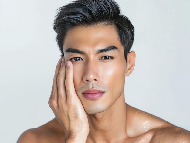 Clinica di bellezza cura della pelle bellissimo modello maschile in posa
