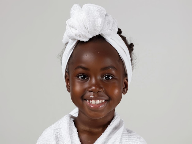 Clinica di bellezza per la cura della pelle, carina ragazzina africana che posa per il lavaggio del viso.